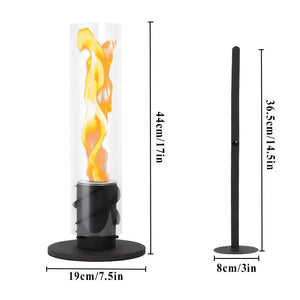 JHY DESIGN 17in clean-burning bio-ethanol ventless fireplace with glass cylinder and black stand.