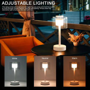 JHY DESIGN 11-inch 3-way dimmable rechargeable table lamp with white, neutral, and warm light modes