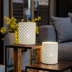 Set of 2 8in white heart-pattern wall sconce lamps, battery-operated by JHY DESIGN.