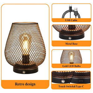 JHY DESIGN 6.7-inch battery-operated table lamp with bronze egg cage, metal base, touch switch