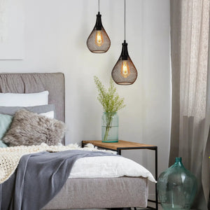 Set of 2 black teardrop mesh pendant lamps, battery-operated ceiling lights