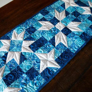 Quilt Kit Standout Stars in Icy Blue Table Runner, cotton precut by Block Party Quilt Co.