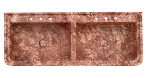 Red travertine double bathroom vanity sink with two basins Villohome