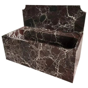 Rosso Levanto marble wallmount bathroom sink, dark brown with white veining, 16W x 30L x 12H, 11in backsplash