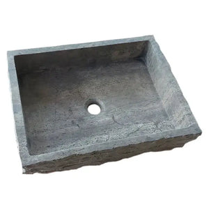 Silver travertine wall-mount bathroom sink with split-face exterior by Villohome.