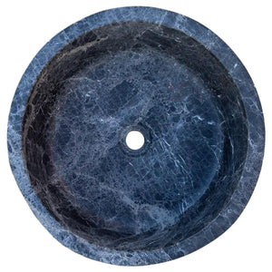 Natural Stone Sirius Black marble bathroom sink, round above-counter vessel by Villohome, polished blue-black.