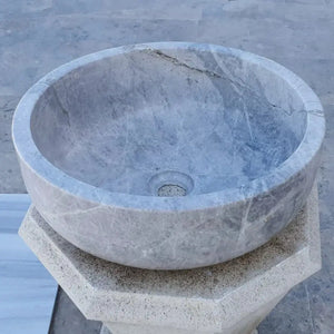 Villohome Natural Stone Sirius Silver Marble above-vanity bathroom vessel sink, 16 in diameter x 6 in high