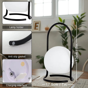 JHY DESIGN 2600mAh portable waterproof rechargeable table lamp with black metal frame