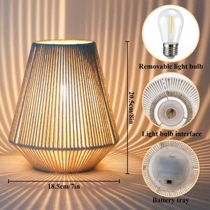 Set of 2 JHY DESIGN battery-operated table lamps with 8-inch blue-gray woven lampshades.
