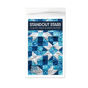 Standout Stars Table Runner Pattern by Block Party Quilt Co; blue star quilt design, finished 14x54