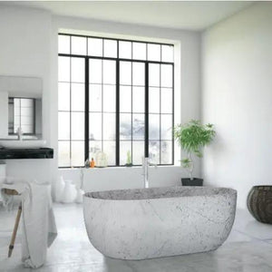 Statuario White Marble Bathtub by Villohome, freestanding hand-carved solid marble tub