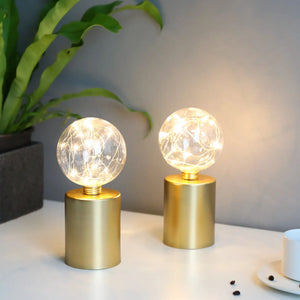 JHY DESIGN 8-inch tall gold battery-powered table lamps set of 2 with glass globe bulbs