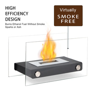White 14in L rectangular tabletop fire bowl pot with clear glass panels