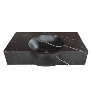 Toros black marble rectangular wall-mount bathroom sink with round bowl, Villohome