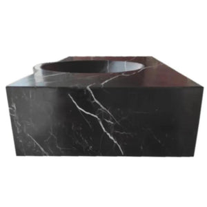 Toros black marble rectangular wall-mount bathroom sink with circular basin, 30 in L x 17 in W x 6 in H