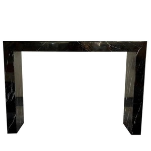 Toros Black Marble Rectangular Console, 40in long x 12in wide x 30in high, polished marble with veining