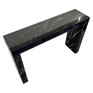 Toros black marble rectangular console table by Villohome, polished with white veining