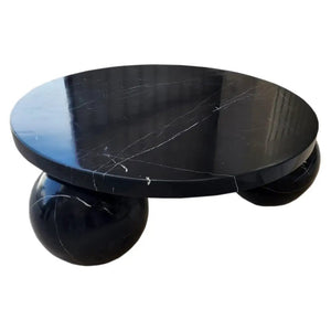 Toros Black Marble Round Designer Coffee Table with Sphere Legs by Villohome