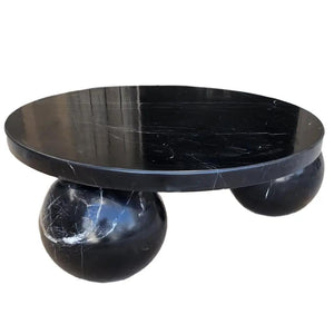 Toros Black Marble Round Coffee Table by Villohome with two sphere legs