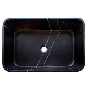 Toros Black Marble vanity sink by Villohome, rectangular polished black veined bathroom sink, 21.5 x 13.5 x 6 in.