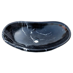 Toros black marble above-vanity bathroom sink, oval vessel with white veining