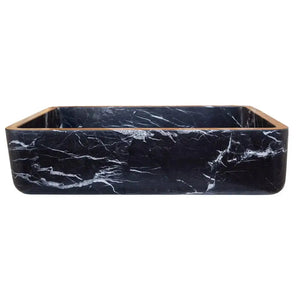 Toros black marble rectangular above-vanity bathroom sink by Villohome, featuring a light wood-tone rim.