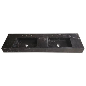 Toros black marble double sink by Villohome, wall-mount bathroom sink with two basins.