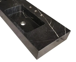Toros black marble double sink, Villohome wall-mount bathroom sink with white veining and three faucet holes