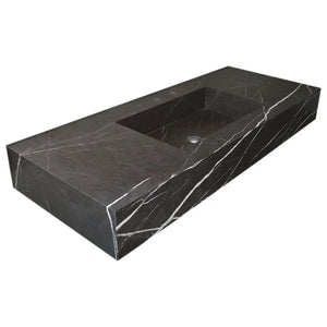 Toros black marble rectangular wall-mount bathroom sink by Villohome, 20 in W x 48 in L x 6 in H.