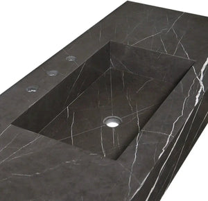 Toros black marble rectangular wall-mount bathroom sink by Villohome; 20x48x6 inches.