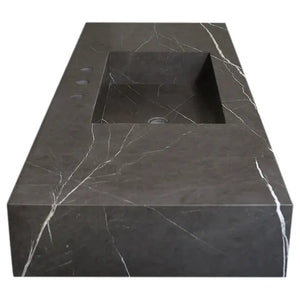 Toros black marble rectangular wall-mount bathroom sink with left-side faucet holes by Villohome