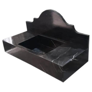 Toros black marble wall-mount bathroom sink with backsplash, polished finish by Villohome