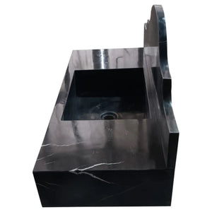 Toros black marble wall-mount bathroom sink with backsplash by Villohome, polished finish
