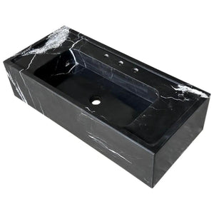 Toros black marble rectangular wall-mount bathroom sink by Villohome with white veining