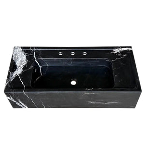 Toros Black Marble rectangular wall-mount bathroom sink by Villohome, 36" L x 16" W x 10" H