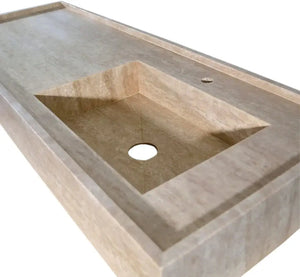 Troia beige travertine rectangular wall-mount bathroom sink by Villohome, 20W x 54L x 6H
