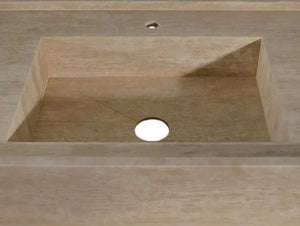 Villohome Troia beige travertine rectangular wall-mount bathroom sink with central drain