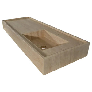 Troia beige travertine rectangular wall-mount bathroom sink by Villohome, 20"W x 54"L x 6"H
