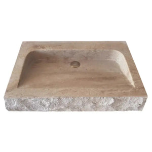 Troia Light Travertine rustic rectangular wall-mount bathroom sink by Villohome, 16x30x5 in