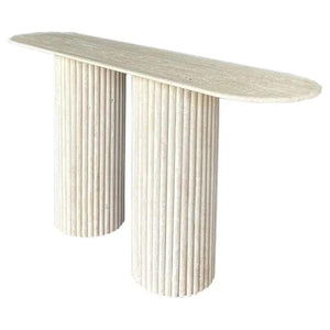 Troia Light Travertine Fluted-Leg Designer Console Table