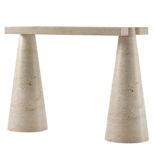Troia Light Travertine console table with cone-shaped legs by Villohome