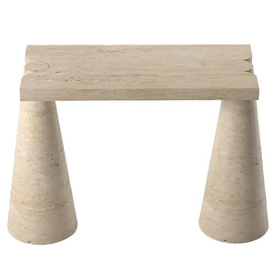 Console table Troia Light Travertine, polished travertine with cone legs by Villohome.