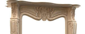 Troia Light Travertine fireplace surround by Villohome, hand-carved traditional beige mantel, 12W x 52L x 44H