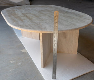 Troia light travertine oval coffee table with polished stone top, 48x24 inches, 16 in high