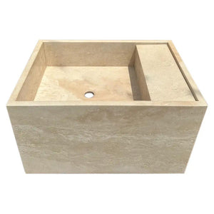 Troia Light Travertine wall-mount bathroom sink by Villohome; beige travertine stone, 17x24x14 inches