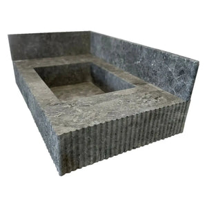Rectangular wall-mount bathroom sink in Tundra Gray Marble with 6-inch backsplash by Villohome