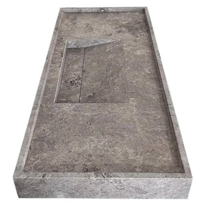 Tundra Grey Marble rectangular wall-mount bathroom sink with hidden drain, 48 x 20 x 5 in Villohome