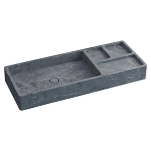 Tundra Gray Marble rectangular wall-mount bathroom sink by Villohome, 40" long with main basin and two compartments.