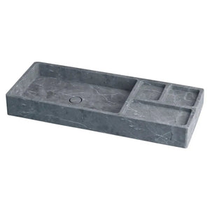 Tundra Gray Marble Rectangular Wall-mount Sink with two right-side compartments