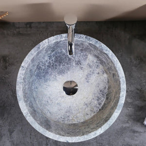 Natural Stone Tundra Grey marble bathroom vanity sink by Villohome, 16.5in diameter, polished